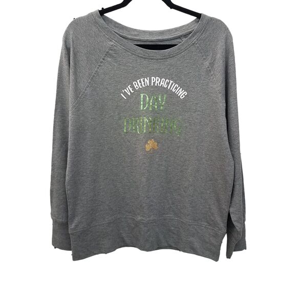 St. Patricks Day Womens Sz M Gray Solid Long Sleeve Sweatshirt - Picture 1 of 8